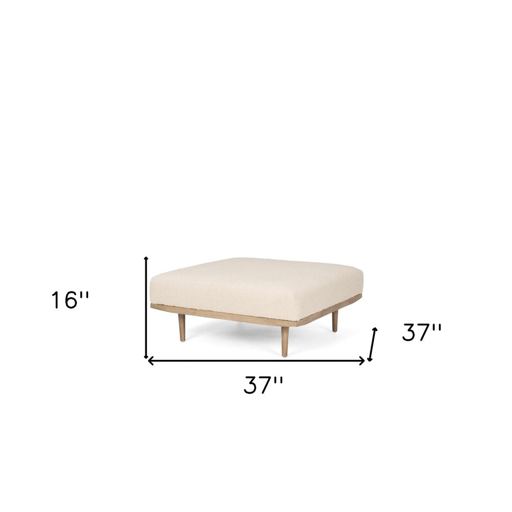37" Beige and Brown Solid Wood and Fabric Ottoman
