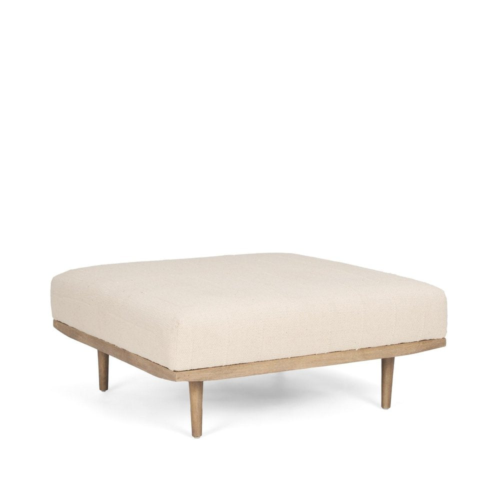 37" Beige and Brown Solid Wood and Fabric Ottoman