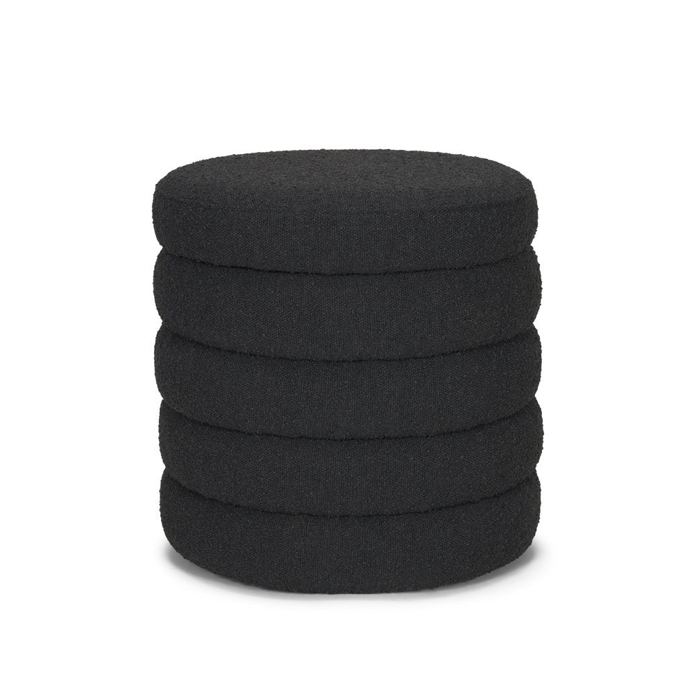 19" Black Boucle Round Ottoman With Storage