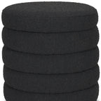 19" Black Boucle Round Ottoman With Storage