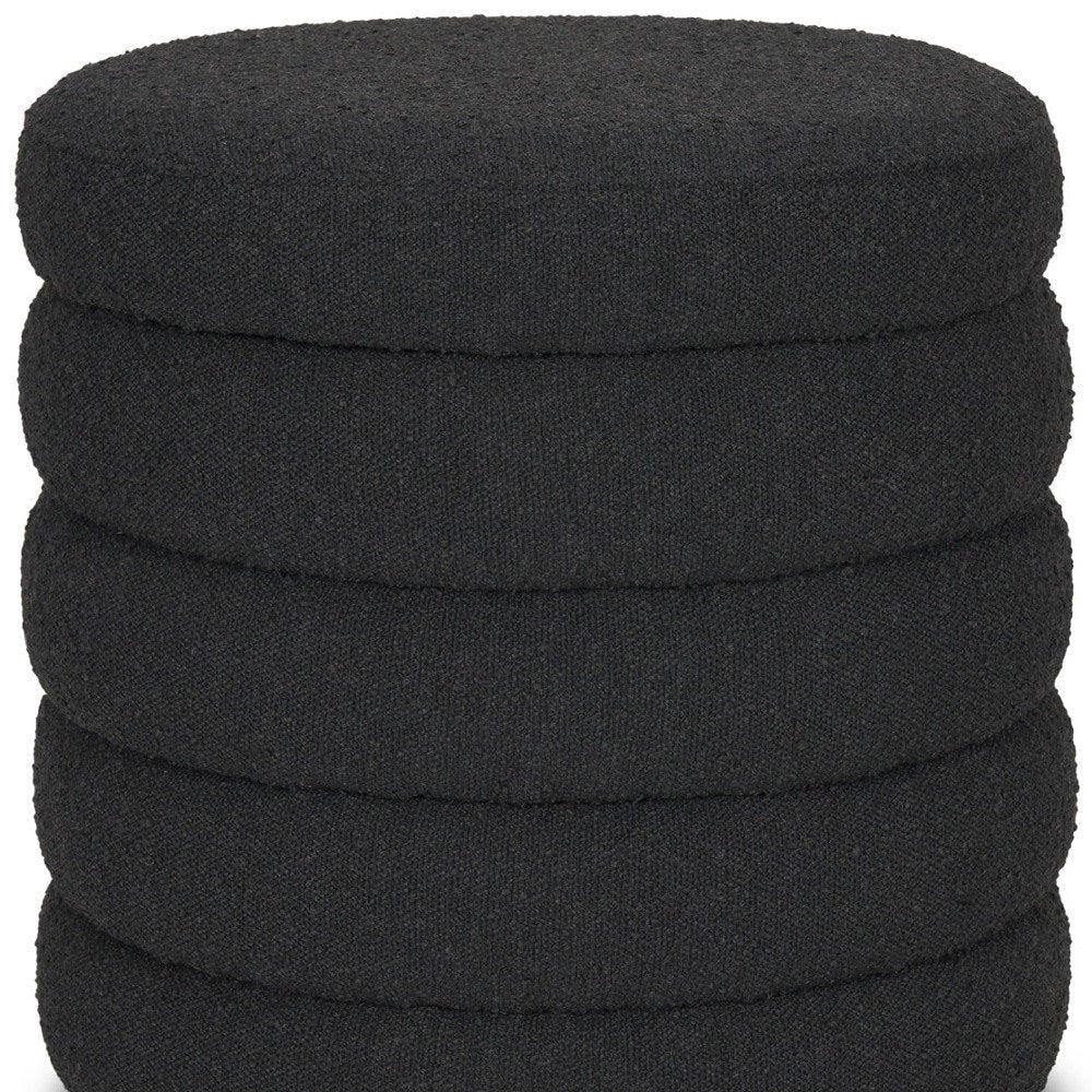 19" Black Boucle Round Ottoman With Storage
