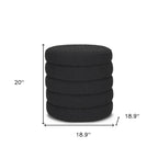 19" Black Boucle Round Ottoman With Storage