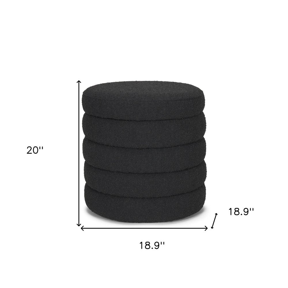 19" Black Boucle Round Ottoman With Storage