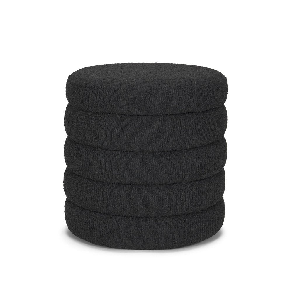 19" Black Boucle Round Ottoman With Storage