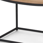 23" Natural and Black Solid Wood and Metal Footstool