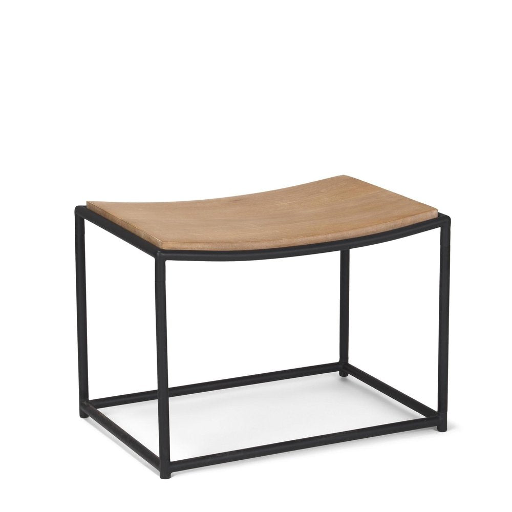 23" Natural and Black Solid Wood and Metal Footstool