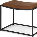 23" Brown and Black Metal and Genuine Leather Footstool