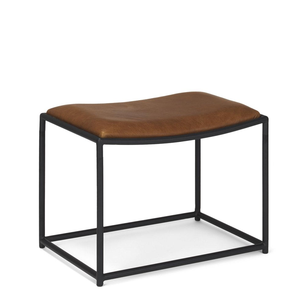23" Brown and Black Metal and Genuine Leather Footstool