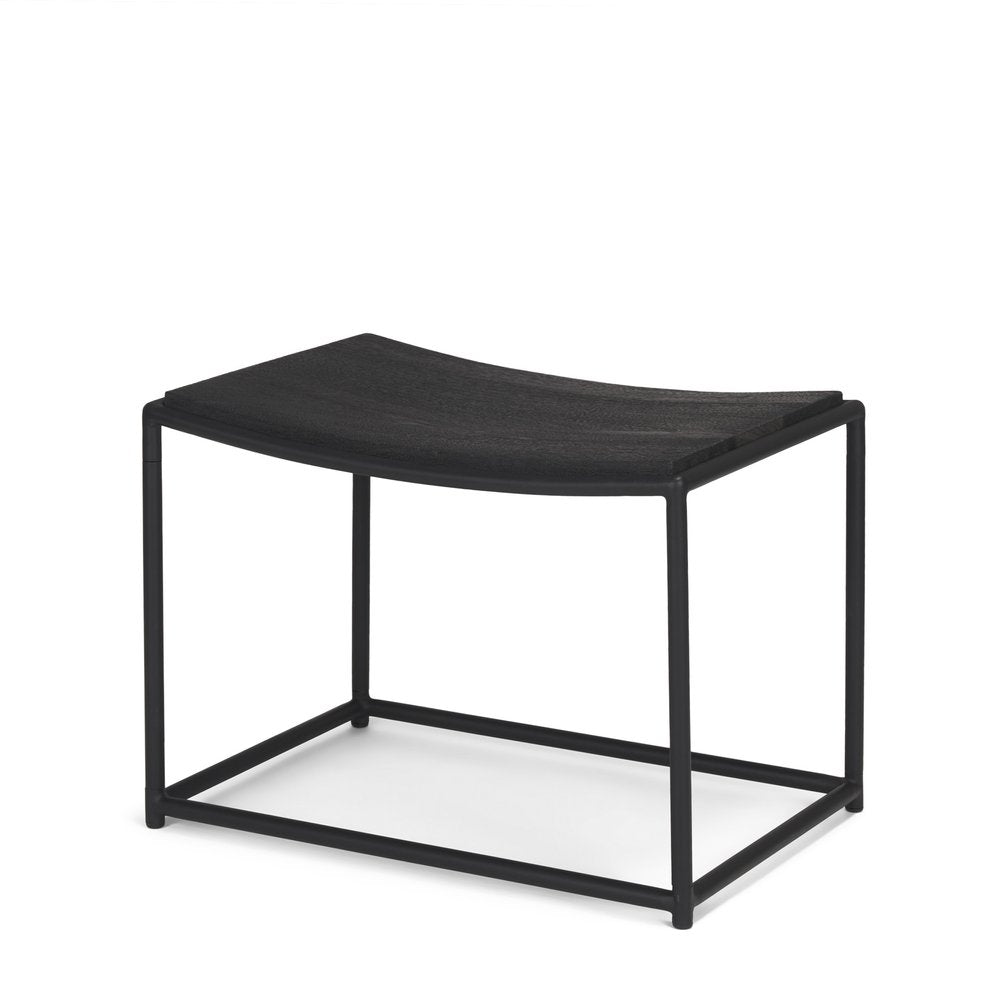 23" Black Solid Wood and Metal Footstool