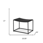 23" Black Solid Wood and Metal Footstool