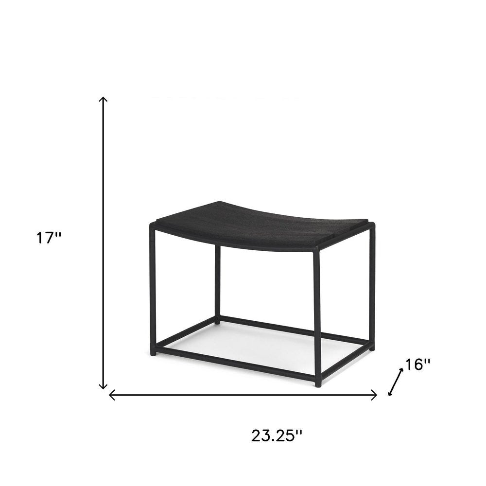 23" Black Solid Wood and Metal Footstool