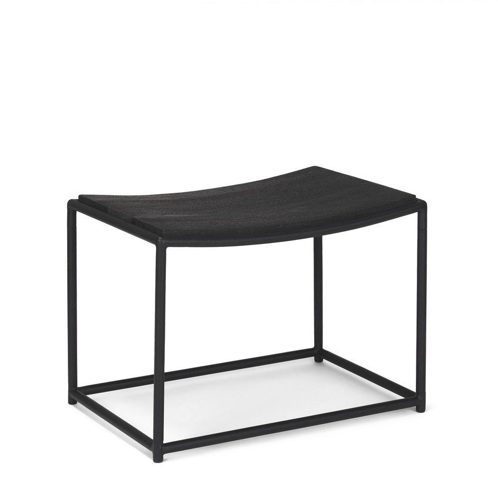 23" Black Solid Wood and Metal Footstool