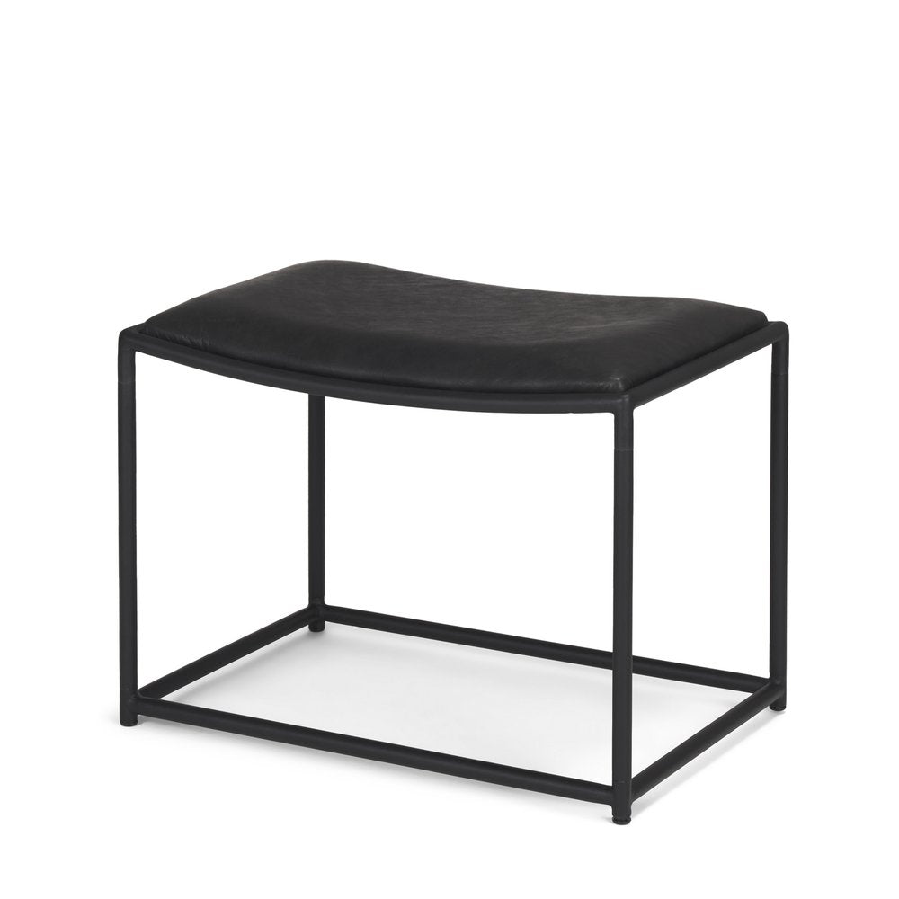23" Black Metal and Genuine Leather Footstool