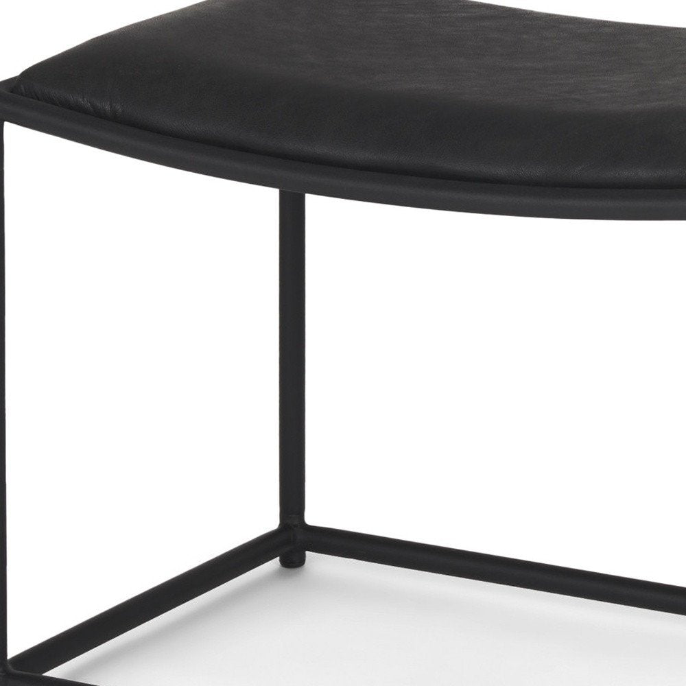 23" Black Metal and Genuine Leather Footstool