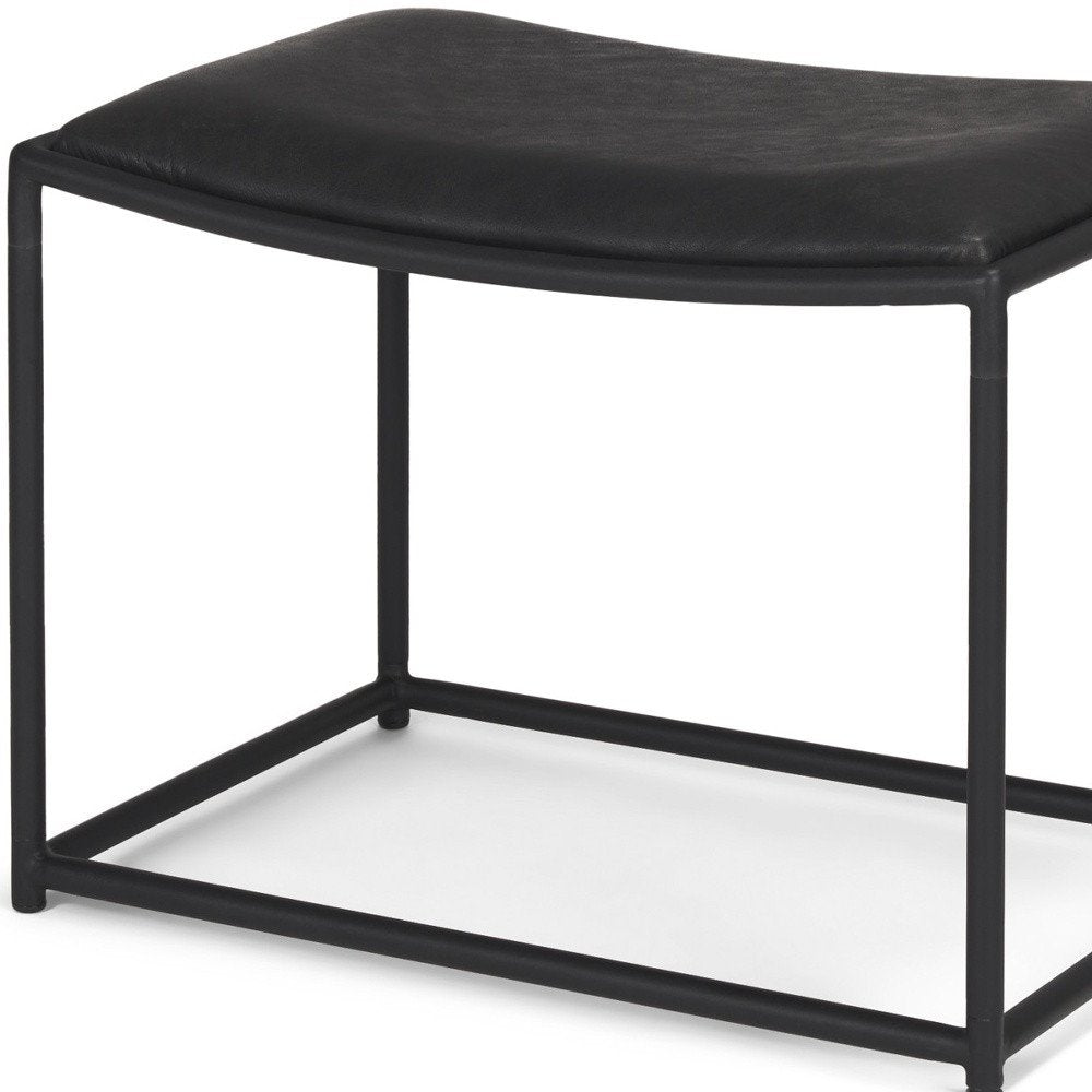 23" Black Metal and Genuine Leather Footstool