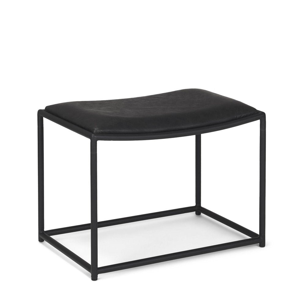 23" Black Metal and Genuine Leather Footstool