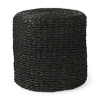 18" Black Jute Round Pouf Ottoman