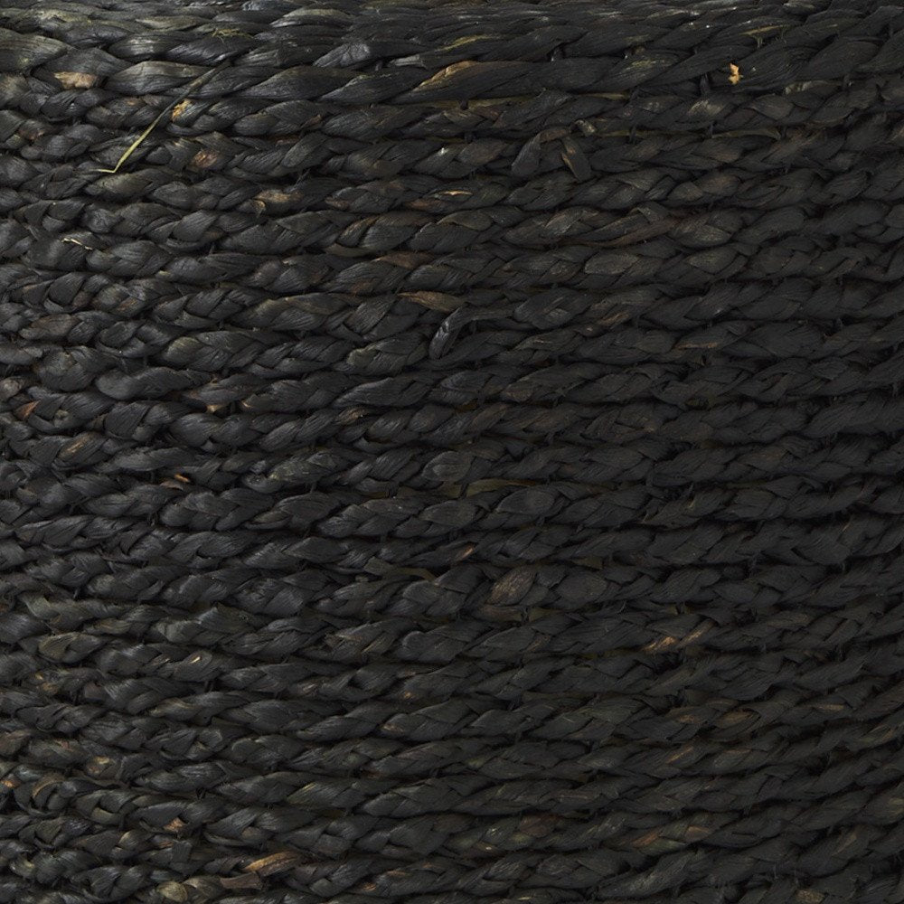 18" Black Jute Round Pouf Ottoman