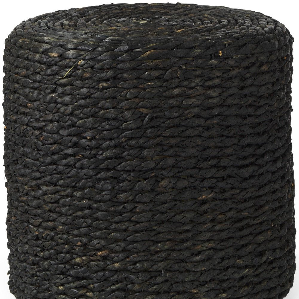 18" Black Jute Round Pouf Ottoman