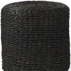 18" Black Jute Round Pouf Ottoman