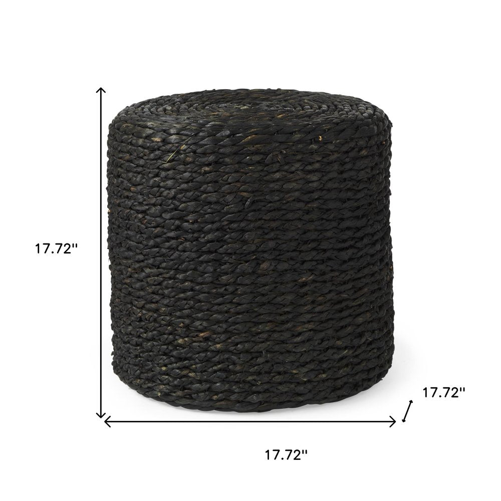 18" Black Jute Round Pouf Ottoman
