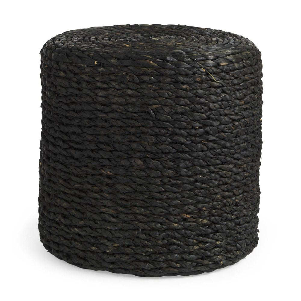 18" Black Jute Round Pouf Ottoman