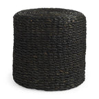 18" Black Jute Round Pouf Ottoman