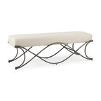 55" Cream and Nickel Fabric and Metal Upholstered Bench