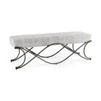 55" Dark Gray and Nickel Chenille and Metal Upholstered Bench