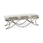 55" Gray and Gold Chenille and Metal Upholstered Bench