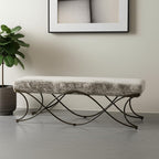 55" Gray and Gold Chenille and Metal Upholstered Bench