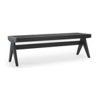 59" Black Solid Wood and Cane Dining Bench