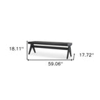 59" Black Solid Wood and Cane Dining Bench