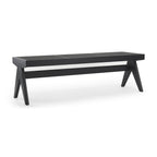 59" Black Solid Wood and Cane Dining Bench