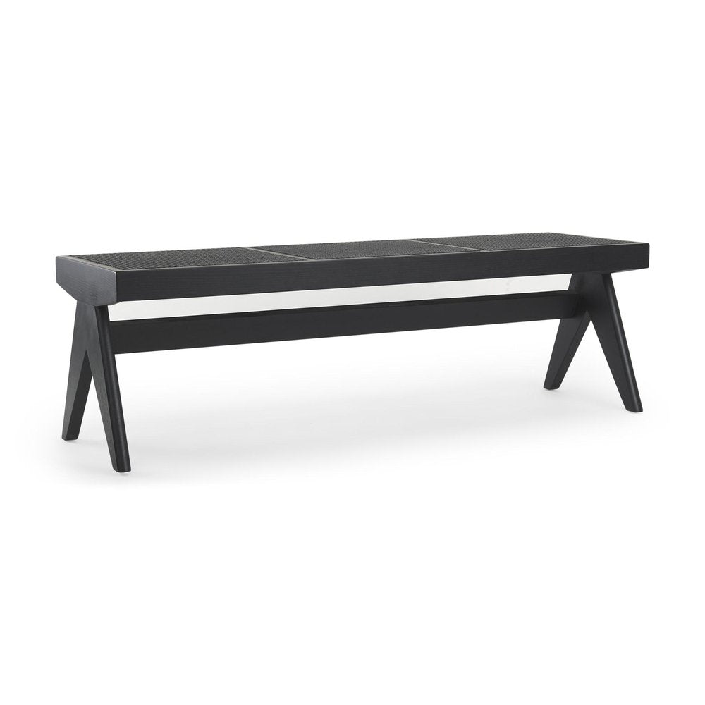 59" Black Solid Wood and Cane Dining Bench