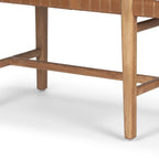 52" Brown Genuine Leather and Solid Wood Upholstered Bench
