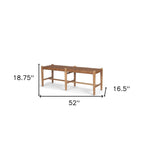 52" Brown Genuine Leather and Solid Wood Upholstered Bench