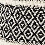 16" Black Gray and White Cotton Geometric Pouf Ottoman