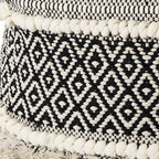 16" Black Gray and White Cotton Geometric Pouf Ottoman