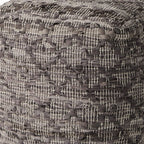 16" Brown and Gray Cotton And Leather Geometric Cube Pouf Ottoman