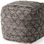 16" Brown and Gray Cotton And Leather Geometric Cube Pouf Ottoman