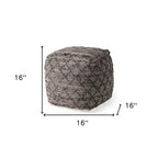 16" Brown and Gray Cotton And Leather Geometric Cube Pouf Ottoman