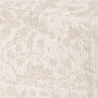 18" Cream and Beige Fabric Damask Pouf Ottoman