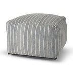 22" Blue and White Textural Stripe Cube Pouf Ottoman