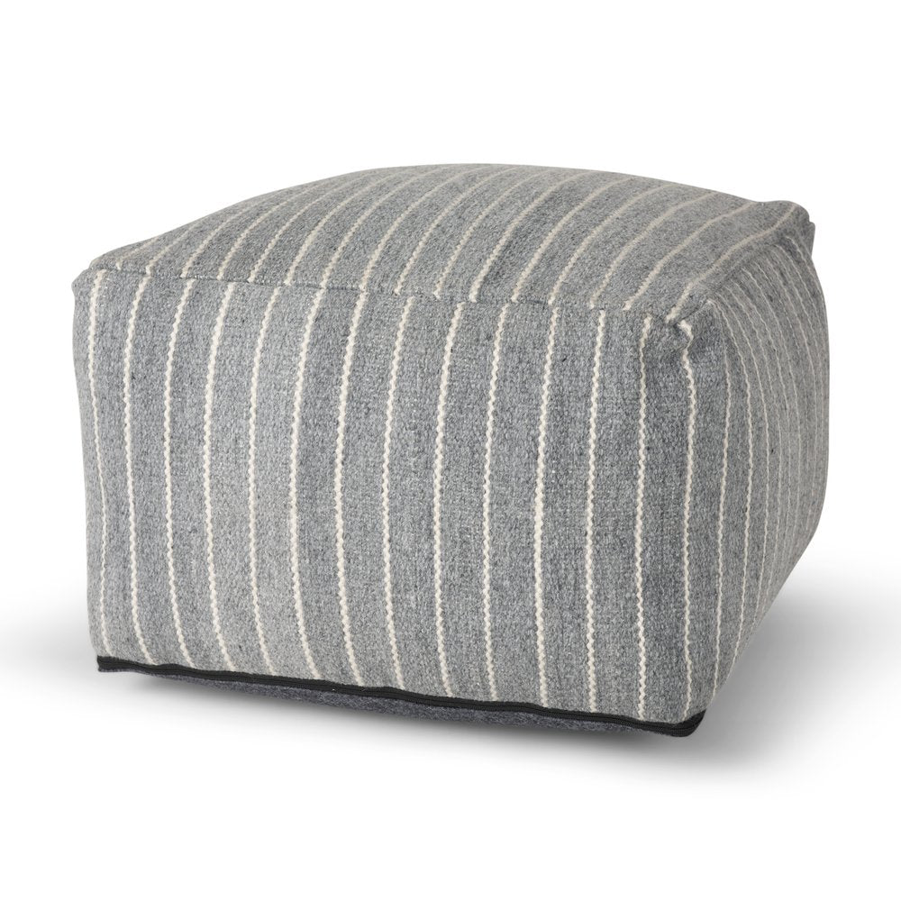 22" Blue and White Textural Stripe Cube Pouf Ottoman