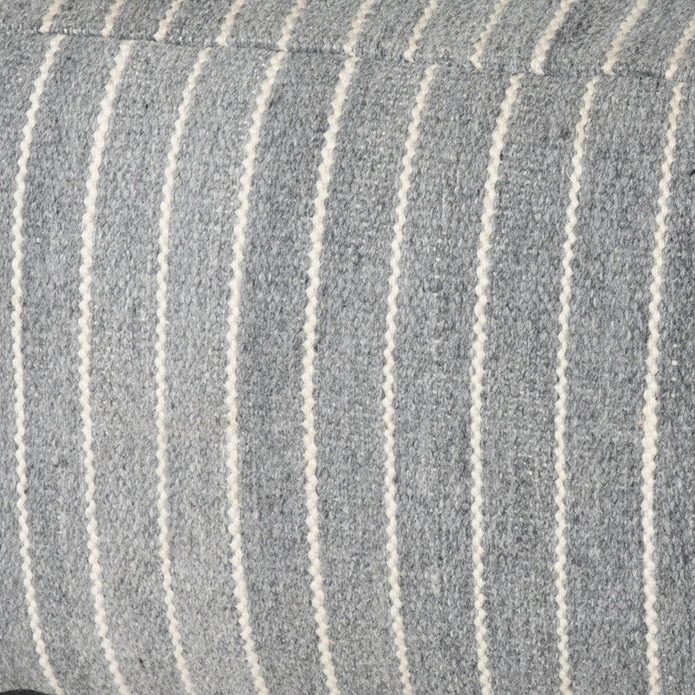 22" Blue and White Textural Stripe Cube Pouf Ottoman