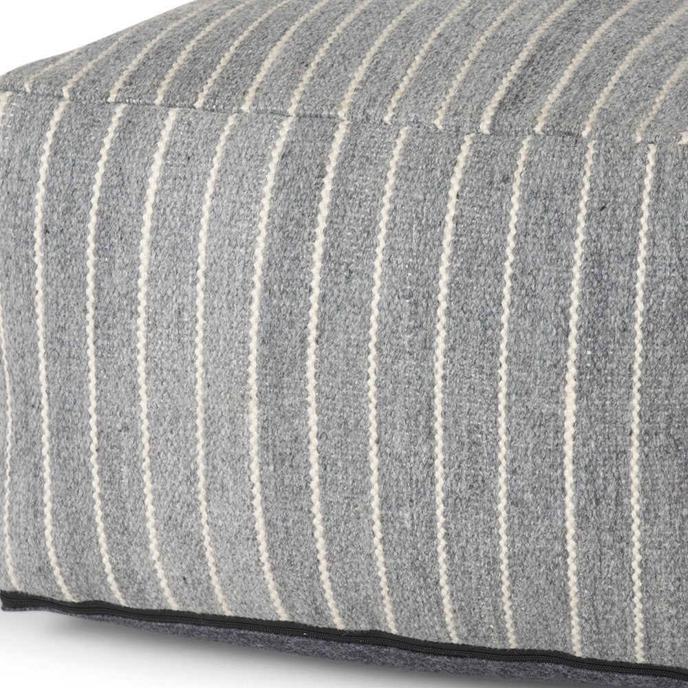 22" Blue and White Textural Stripe Cube Pouf Ottoman