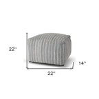 22" Blue and White Textural Stripe Cube Pouf Ottoman