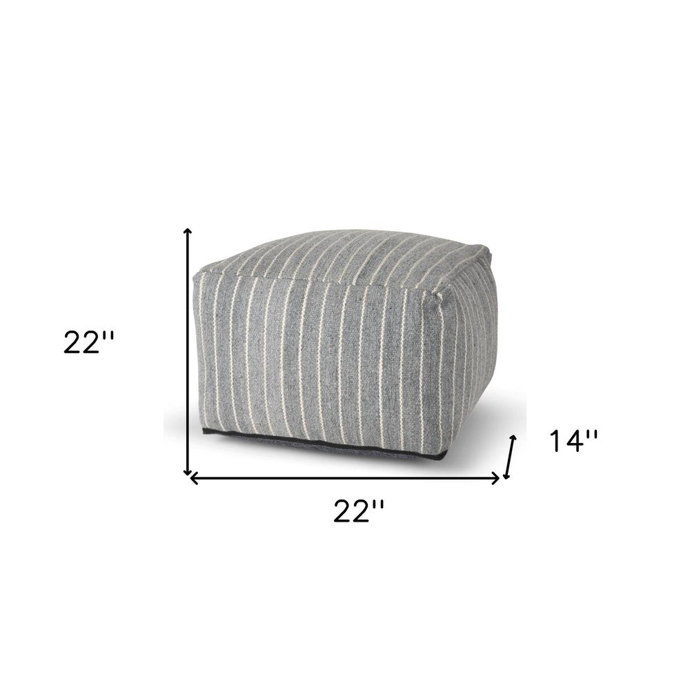 22" Blue and White Textural Stripe Cube Pouf Ottoman