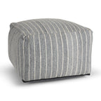22" Blue and White Textural Stripe Cube Pouf Ottoman